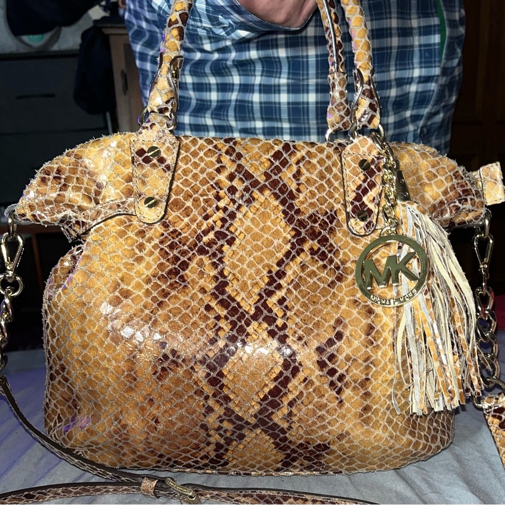 Michael Kors Euc Python-Embossed Leather Handbag - image 1